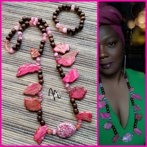 Pink Jasper Gemstone Necklace and Bracelet Set
